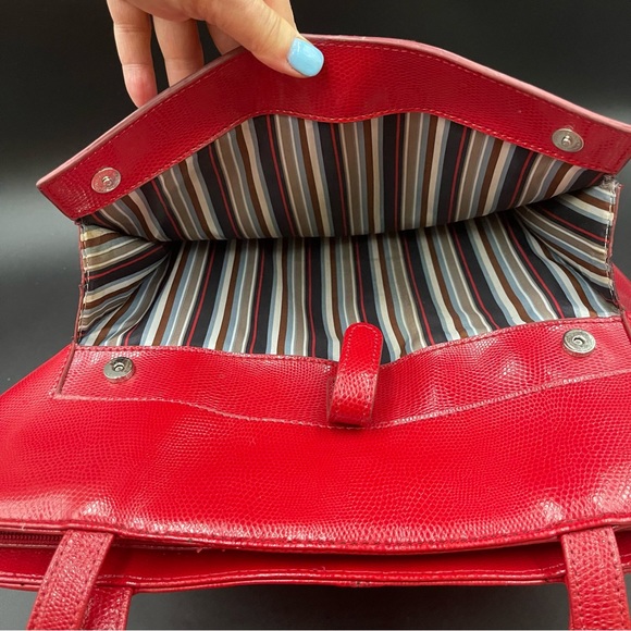 Tuci Italia Red Leather Reptile Embossed Tote - Picture 10 of 14